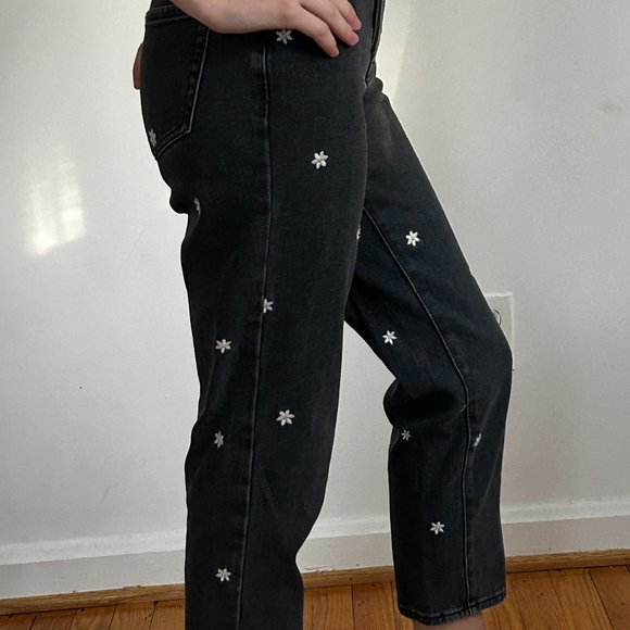 Pacsun Black "Raining Daisy" Embroidered Straight Leg Jeans - Picture 1 of 5